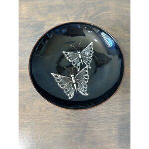 Serge Nekrassoff Copper Enamel Bowl Signed Black White Butterfly Design